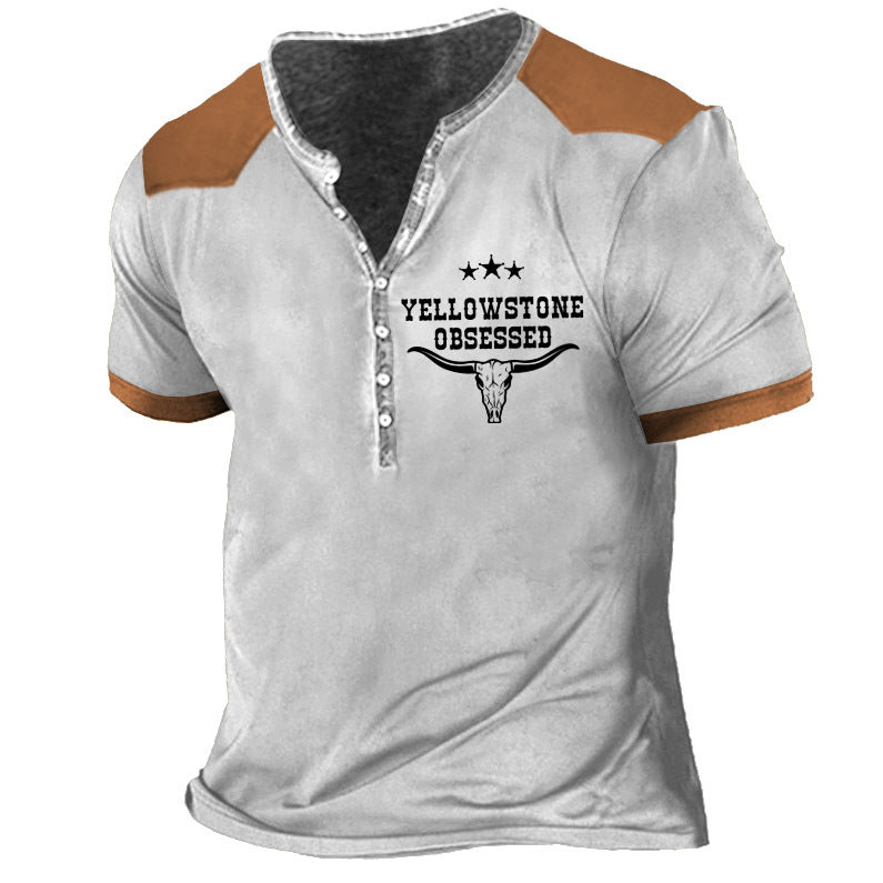 Men's Vintage Yellowstone Henley Collar T-Shirt