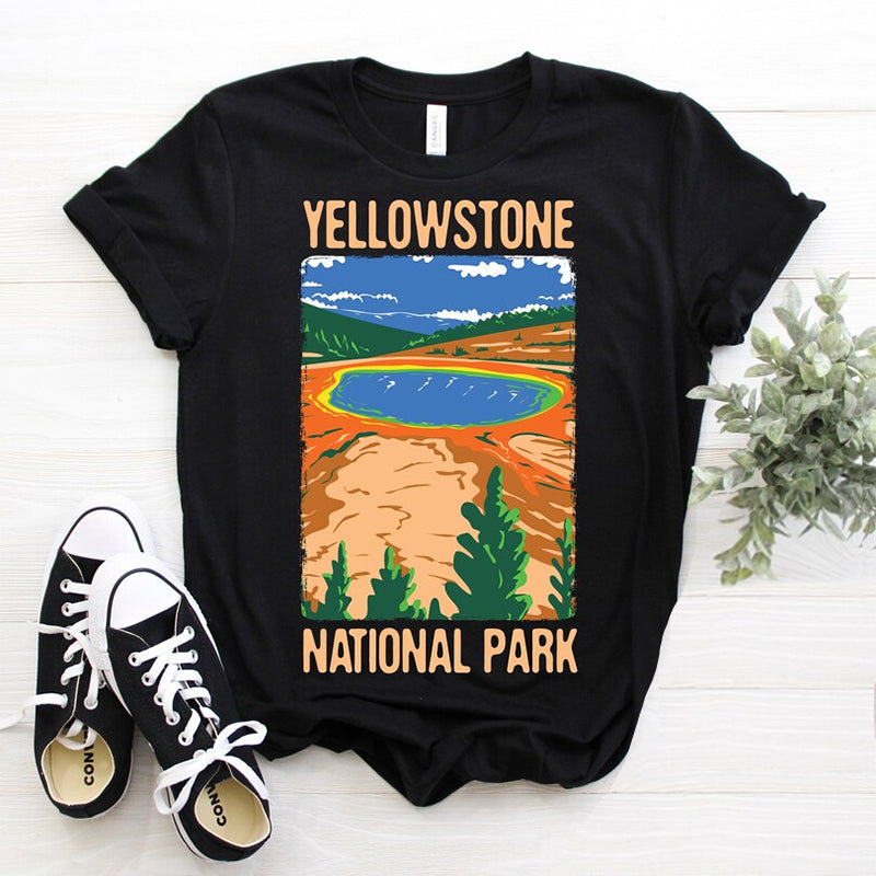 Men Yellowstone T-Shirt National Park US Vintage T-Shirt USA Wyoming Parks Adventure Camping Hiking Travel Tee