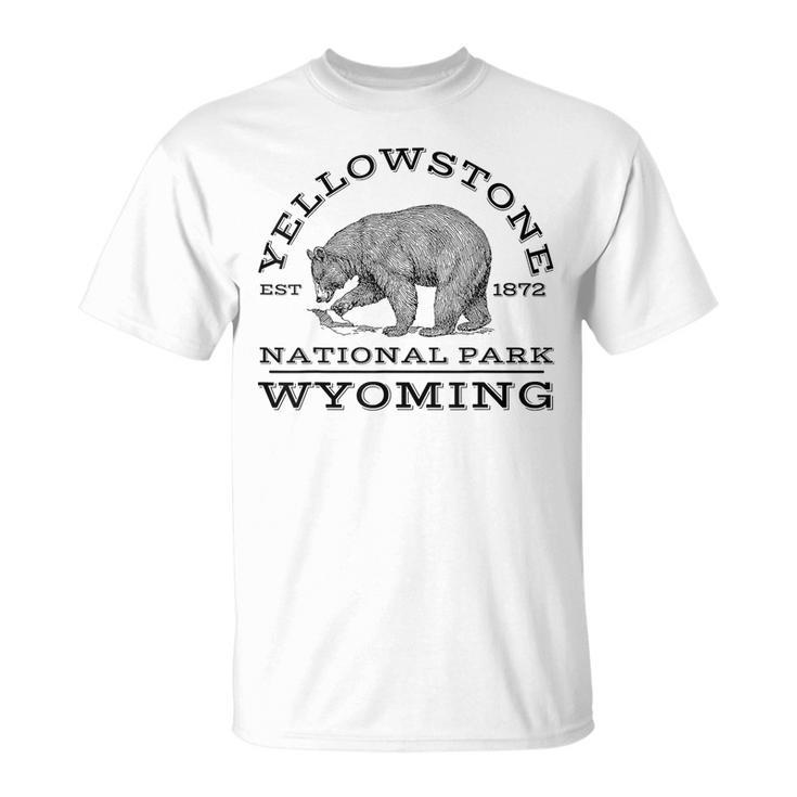 Men Cotton T Shirt Yellowstone National Park Bear Wyoming Hike Outdoors Crewneck Short Sleeve Tee