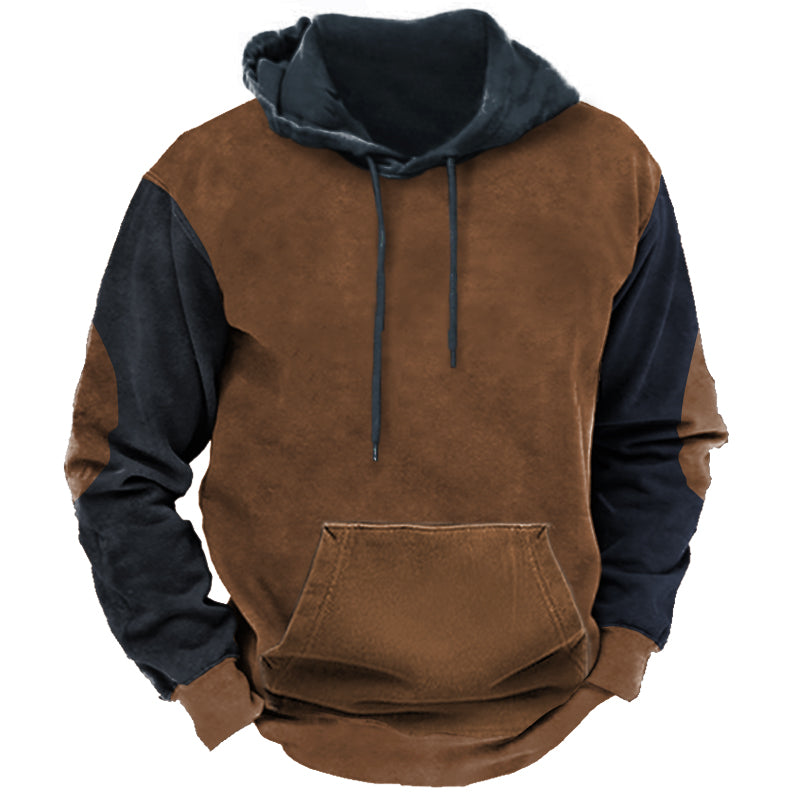 Men's Vintage Contrast Print Hooded Sweatshirt