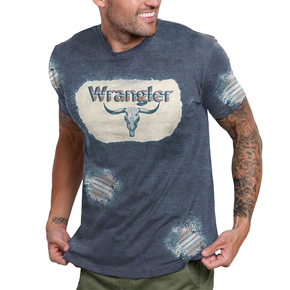 Men's Vintage American Wild West Cowboy Yellowstone Printed Crew Neck T-Shirt