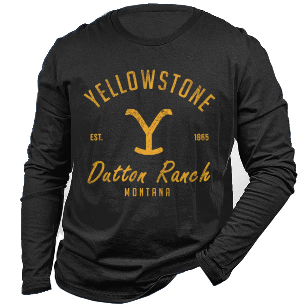 Men's Vintage Yellowstone Print Cotton Long Sleeve T-Shirt