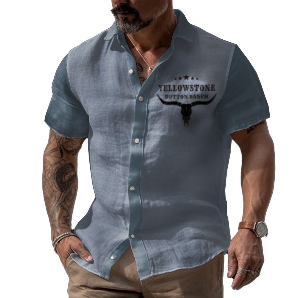 Men's Vintage Yellowstone Print Short Sleeve Shirt