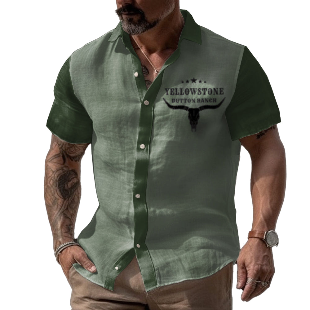 Men's Vintage Yellowstone Print Short Sleeve Shirt