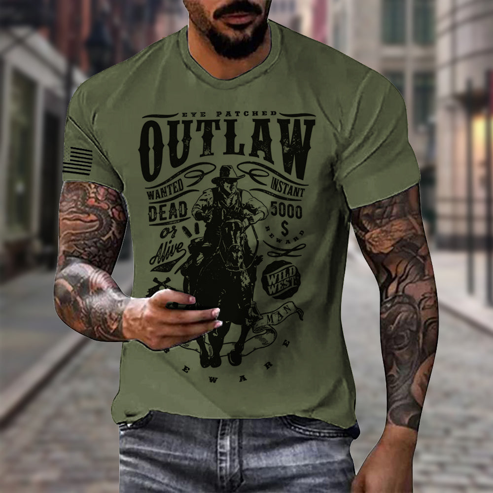 Men's Vintage American Western Cowboy Yellowstone Crew Neck Casual T-Shirt