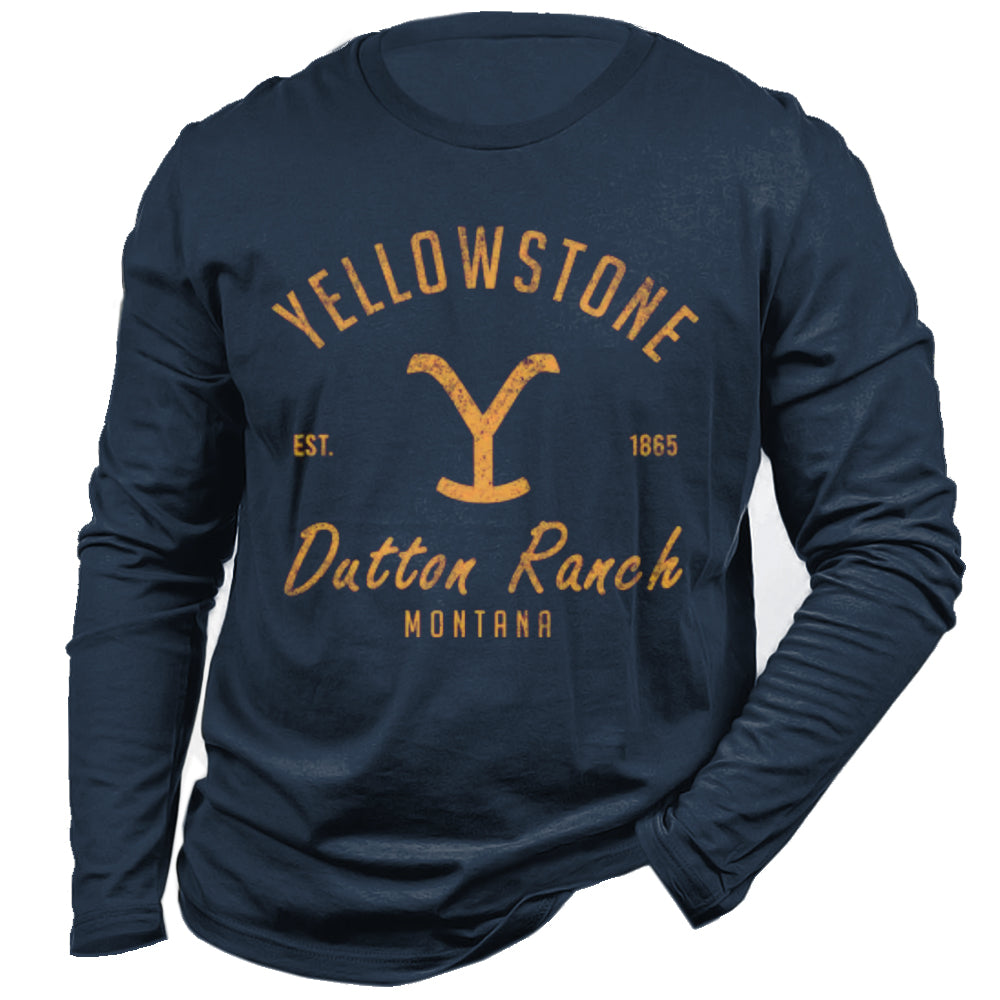 Men's Vintage Yellowstone Print Cotton Long Sleeve T-Shirt