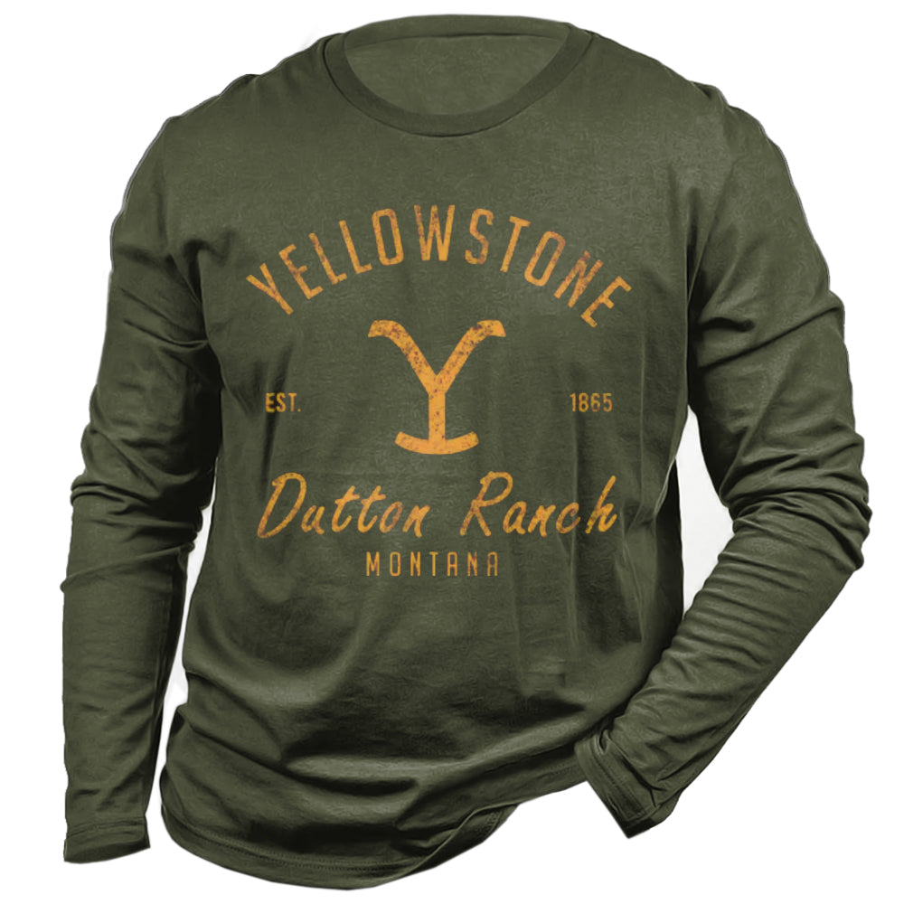 Men's Vintage Yellowstone Print Cotton Long Sleeve T-Shirt