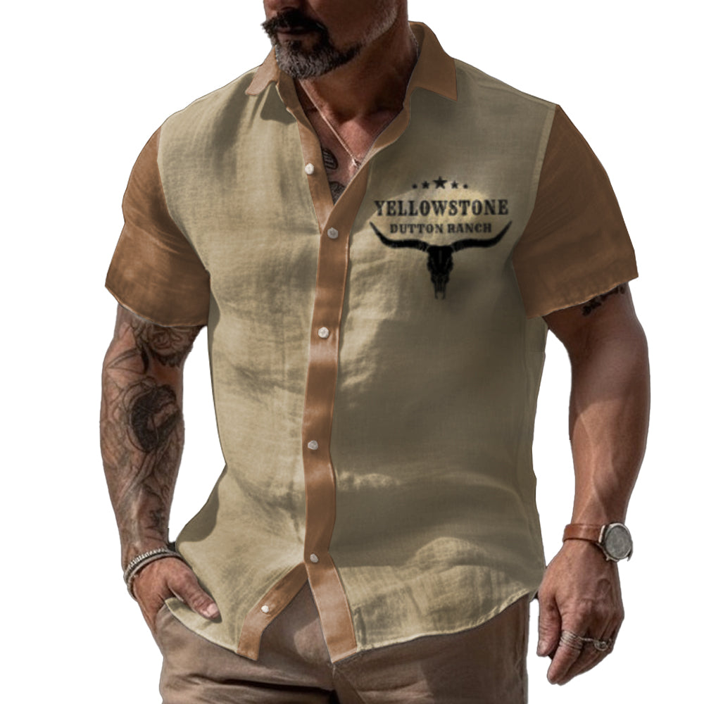 Men's Vintage Yellowstone Print Short Sleeve Shirt