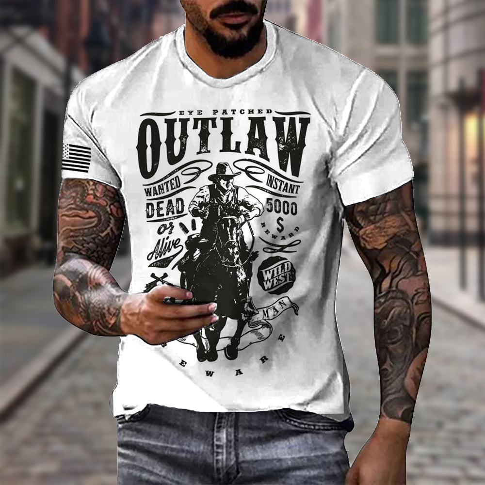 Men's Vintage American Western Cowboy Yellowstone Crew Neck Casual T-Shirt