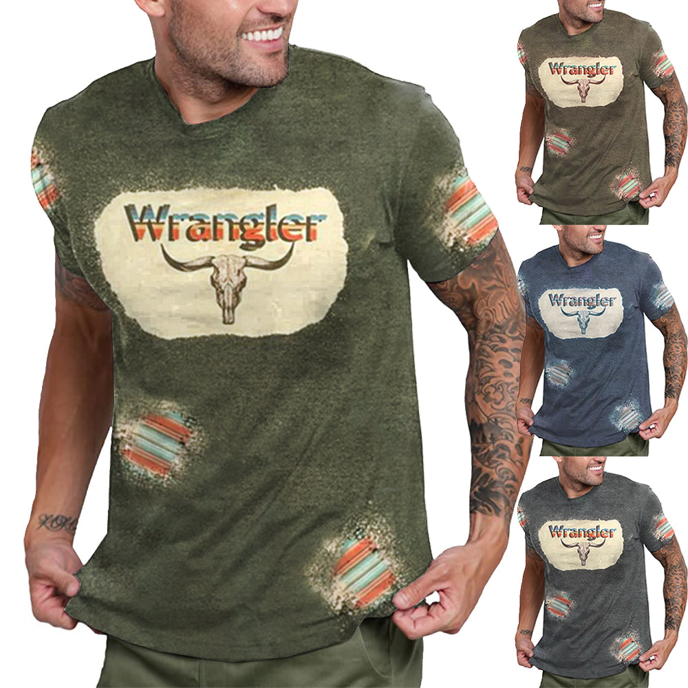 Men's Vintage American Wild West Cowboy Yellowstone Printed Crew Neck T-Shirt