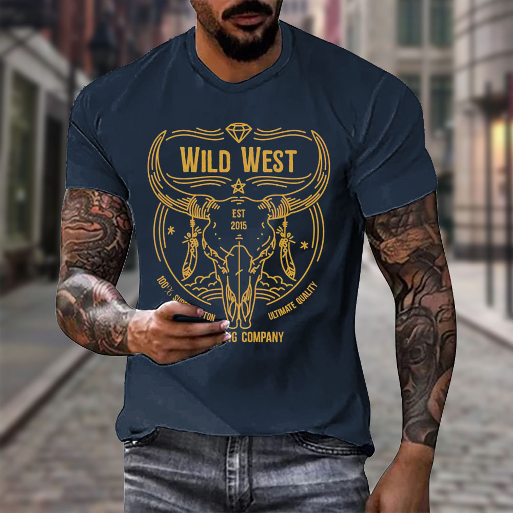 Men's Vintage American Western Cowboy Yellowstone Crew Neck Casual T-Shirt