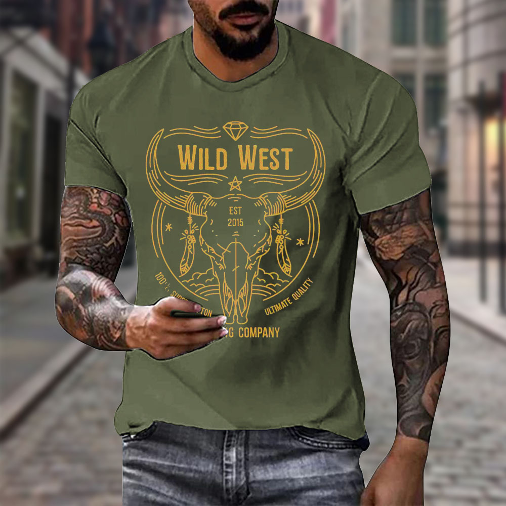 Men's Vintage American Western Cowboy Yellowstone Crew Neck Casual T-Shirt