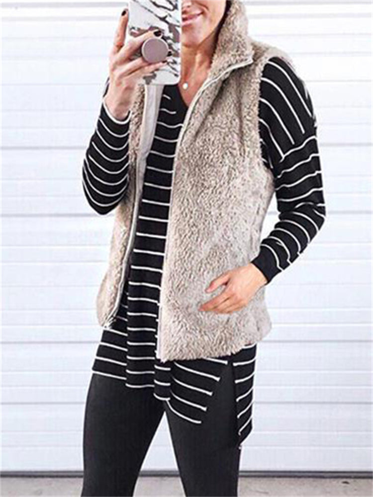 Casual Solid Cozy Fleece Vest