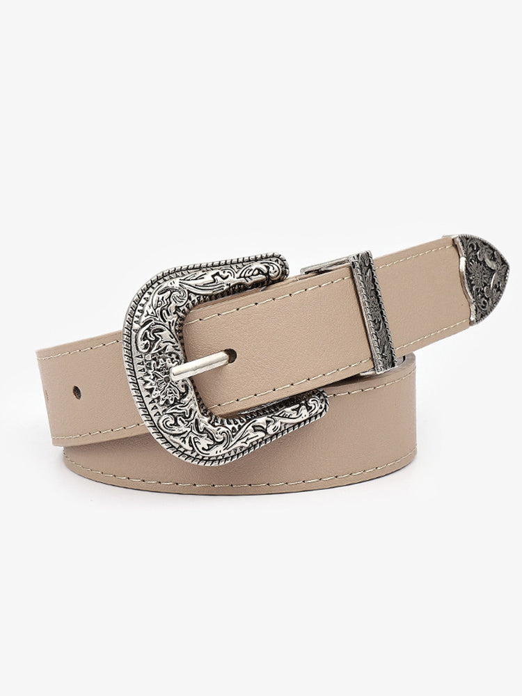 Wisherryy Western Vintage Carved Buckle Basic Belt