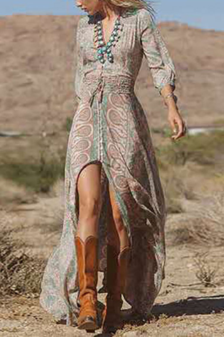 Wisherryy Boho Print Maxi Dress