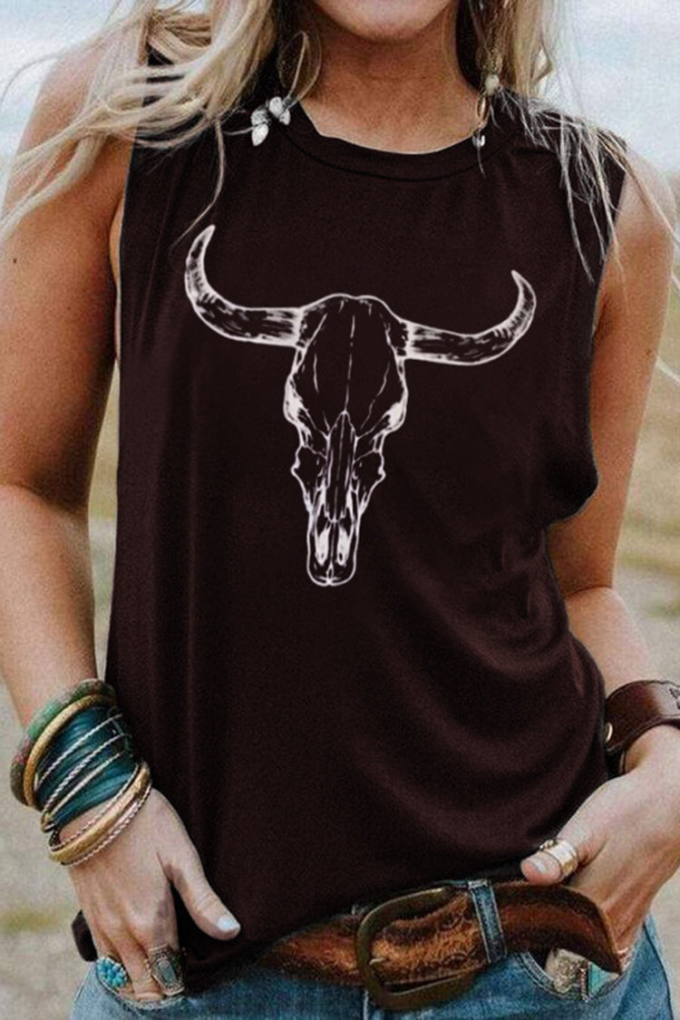 Wisherryy Casual Horn Print Sleeveless Tank Top