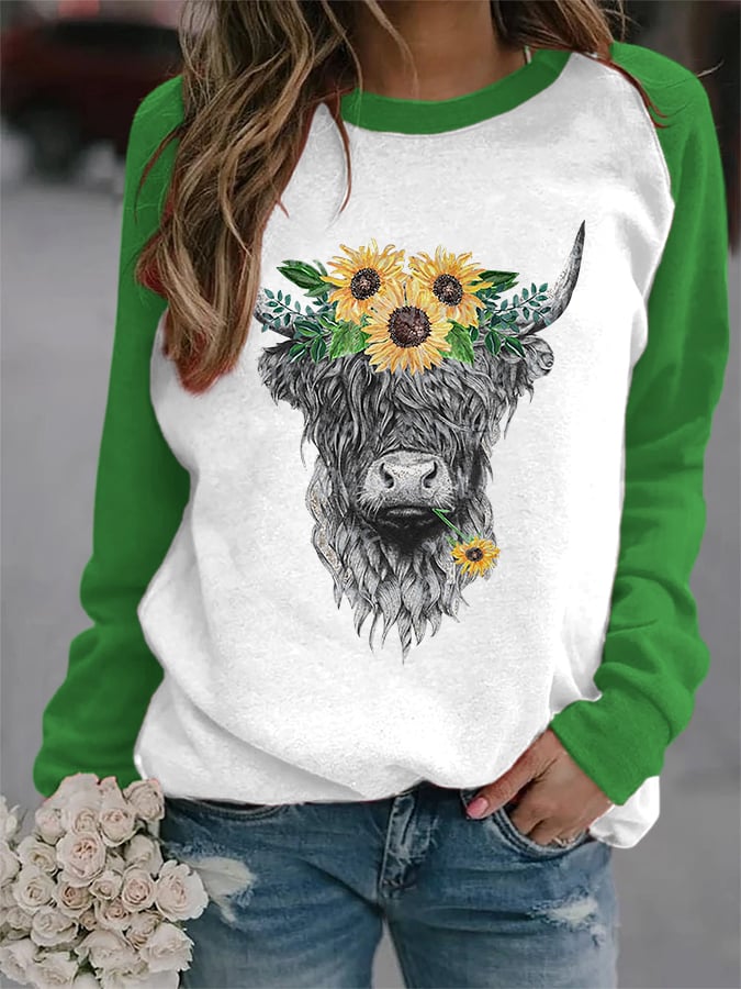 Women's Western Vintage Shaggy Print Sweatshirt