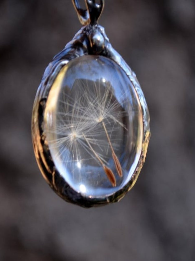 Vintage Dandelion Grass Pendant Necklace