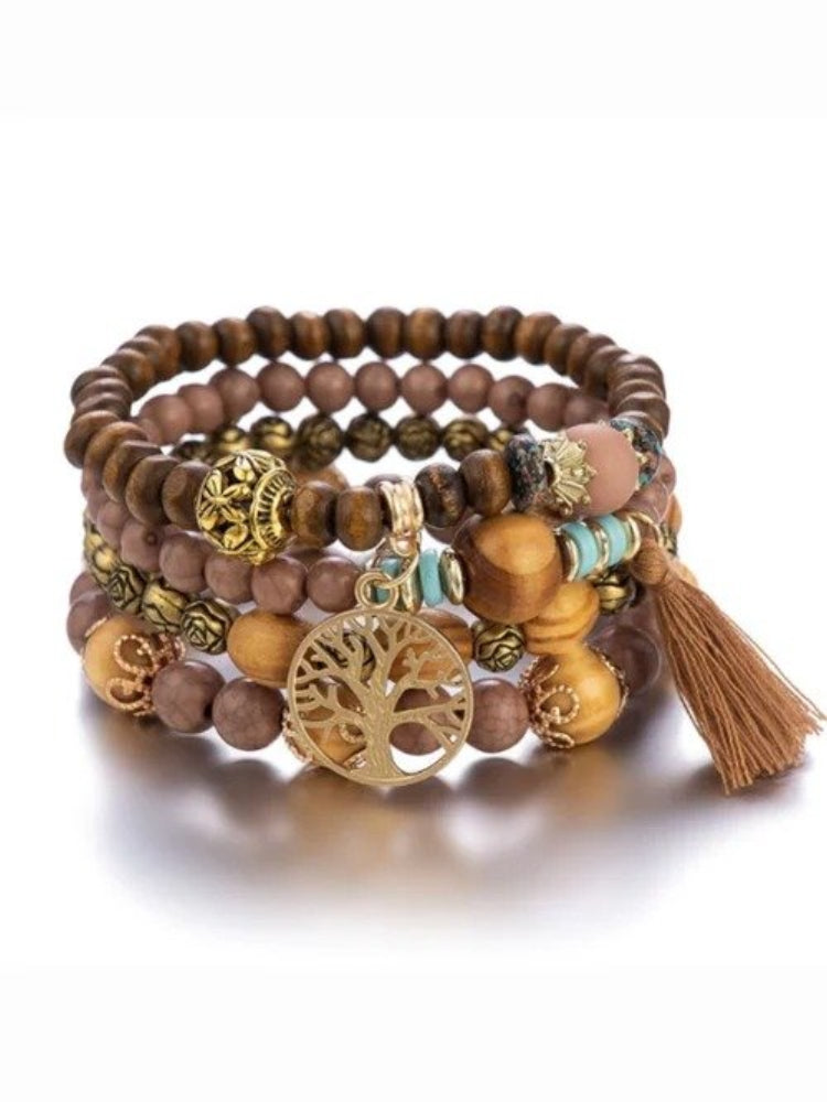 Vintage Boho Multilayer Wooden Bead Bracelet