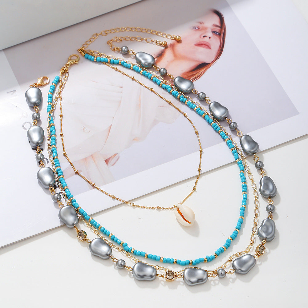 Wisherryy Layered Shell Clavicle Necklace