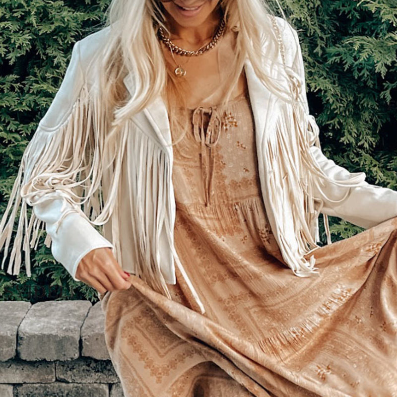 Oversized Solid Fringed Long Sleeve Jacket