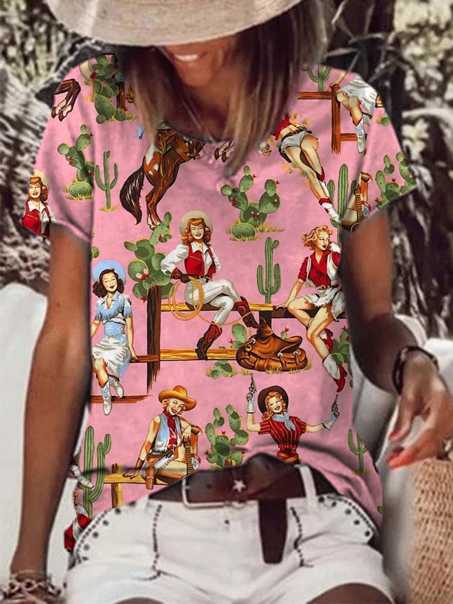 Women's Vintage Western Print T-Shirt