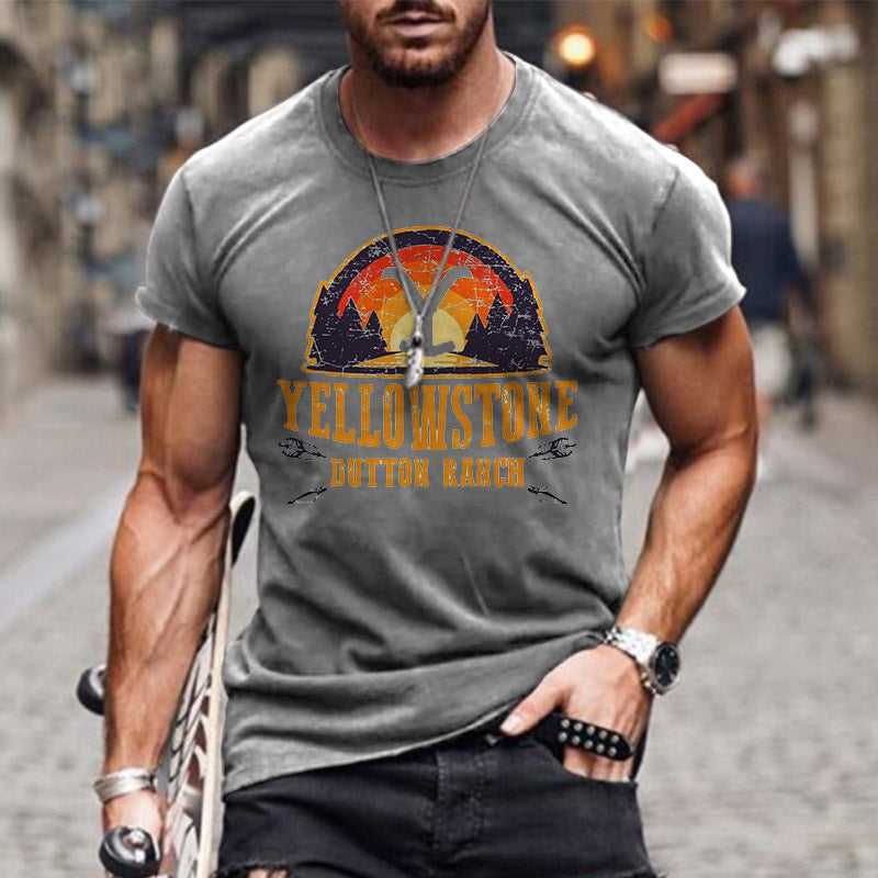 Men's T-shirt Yellowstone Print Pattern Simple Round Neck Short Sleeve Summer Top