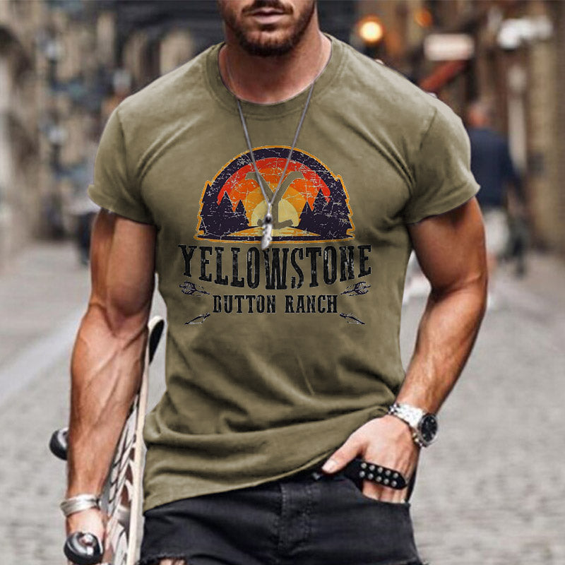 Men's T-shirt Yellowstone Print Pattern Simple Round Neck Short Sleeve Summer Top