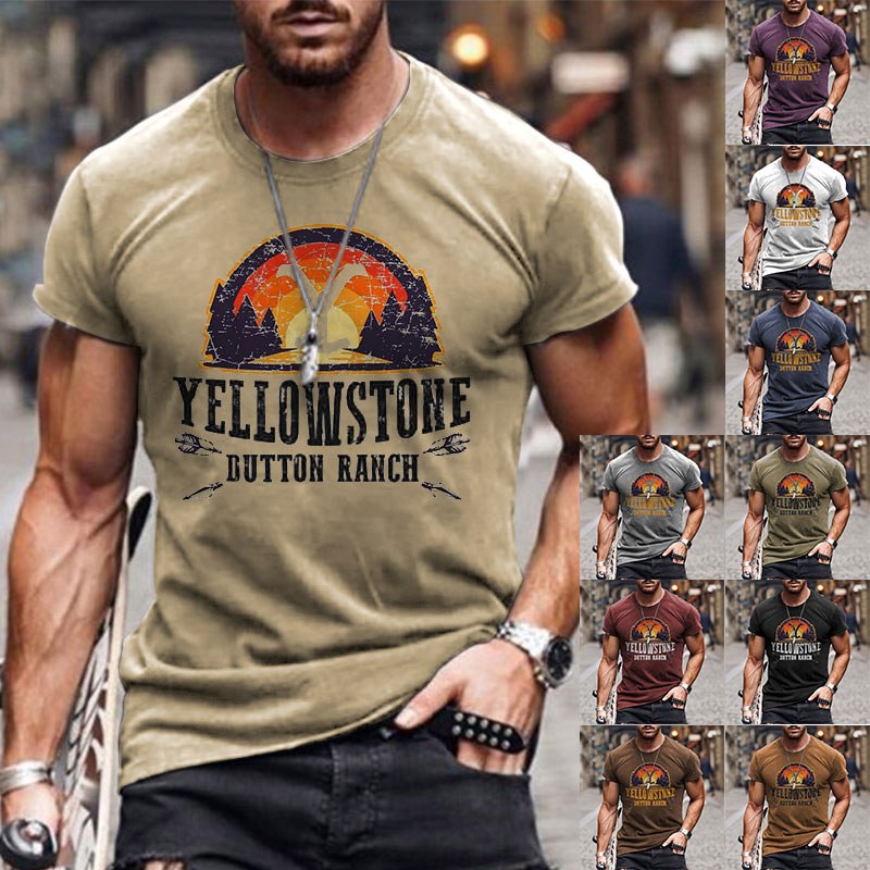 Men's T-shirt Yellowstone Print Pattern Simple Round Neck Short Sleeve Summer Top