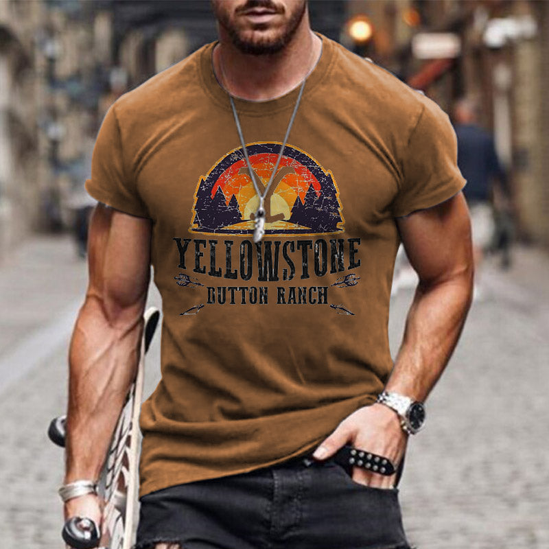 Men's T-shirt Yellowstone Print Pattern Simple Round Neck Short Sleeve Summer Top