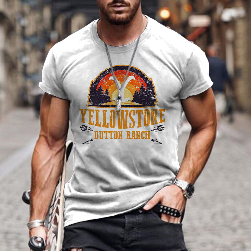 Men's T-shirt Yellowstone Print Pattern Simple Round Neck Short Sleeve Summer Top