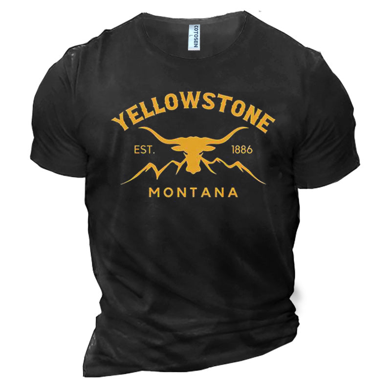 Men's Cotton T-Shirt Round Neck Short Sleeve Daily Casual Yellowstone Letter Print