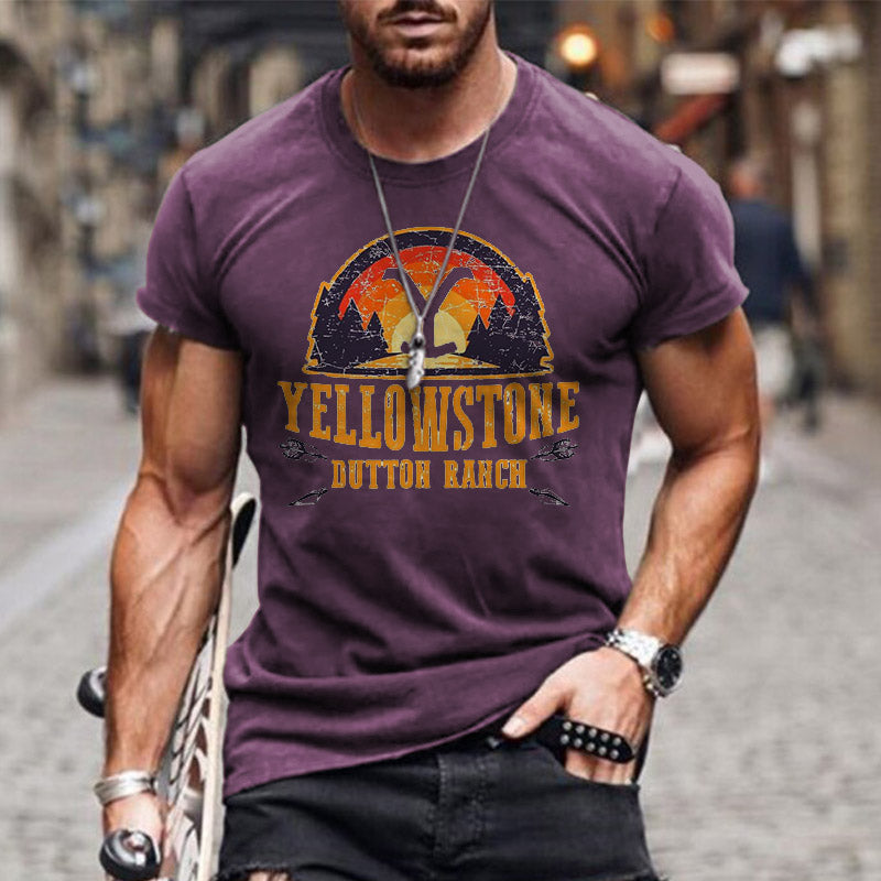 Men's T-shirt Yellowstone Print Pattern Simple Round Neck Short Sleeve Summer Top