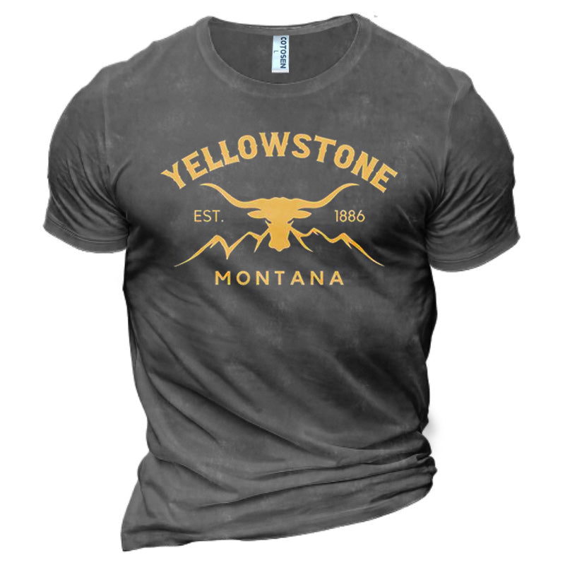 Men's Cotton T-Shirt Round Neck Short Sleeve Daily Casual Yellowstone Letter Print