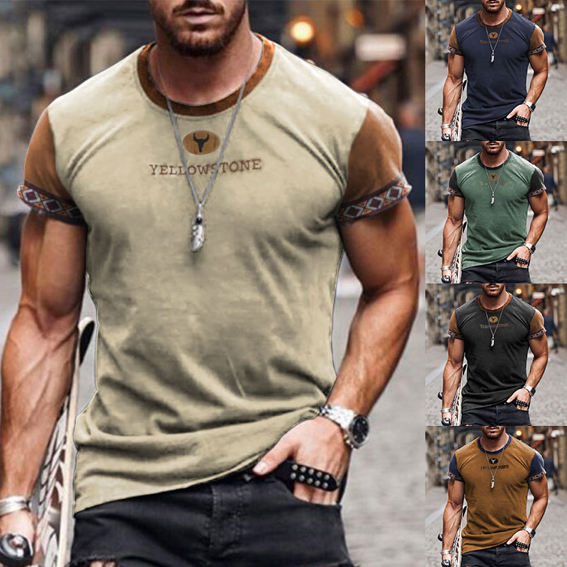 Men's T-Shirt Western Cowboy Yellowstone Ethnic Style Print Pattern Short Sleeve Round Neck Summer Tee