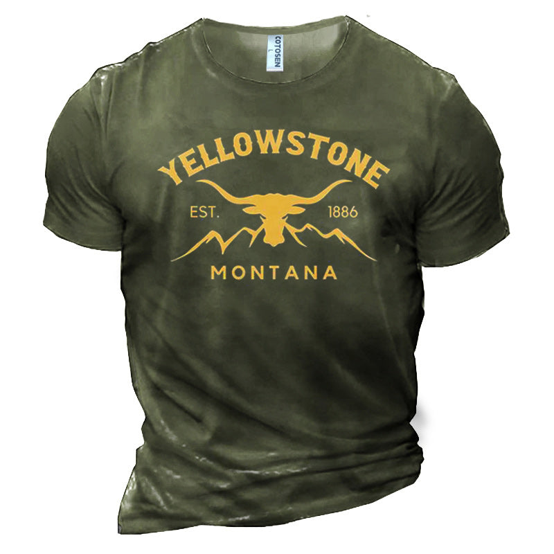 Men's Cotton T-Shirt Round Neck Short Sleeve Daily Casual Yellowstone Letter Print