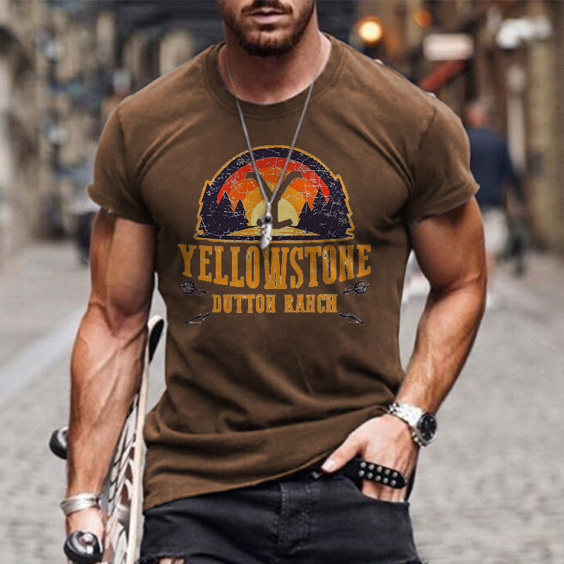 Men's T-shirt Yellowstone Print Pattern Simple Round Neck Short Sleeve Summer Top