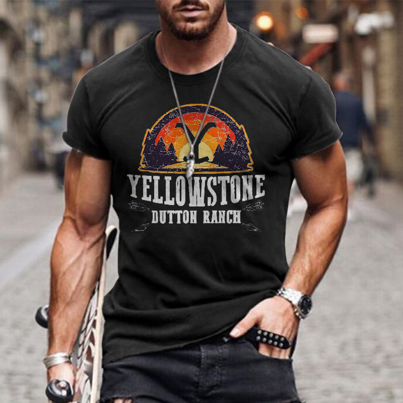 Men's T-shirt Yellowstone Print Pattern Simple Round Neck Short Sleeve Summer Top