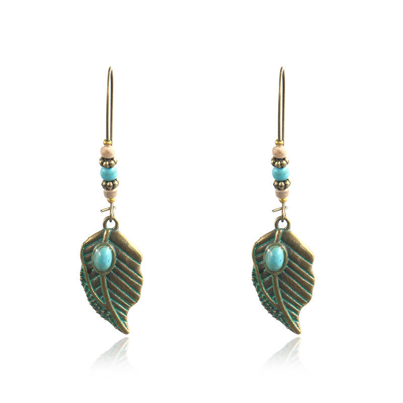 Wisherryy Alloy Creative Big Ear Hook Turquoise Earrings