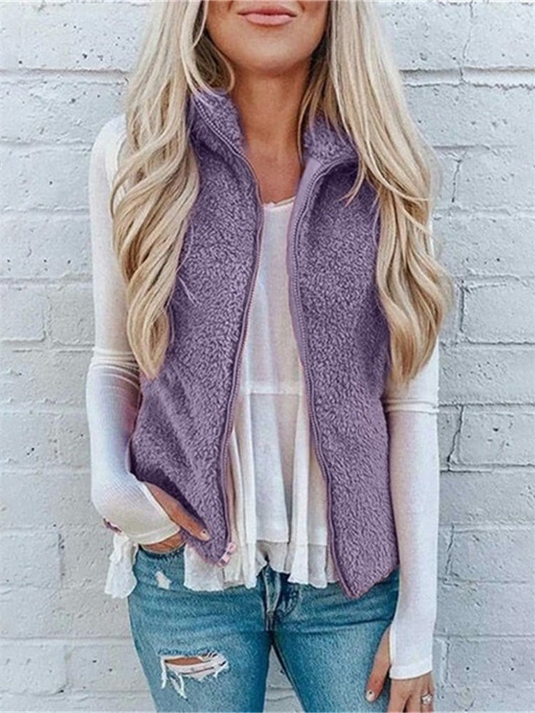 Casual Solid Cozy Fleece Vest