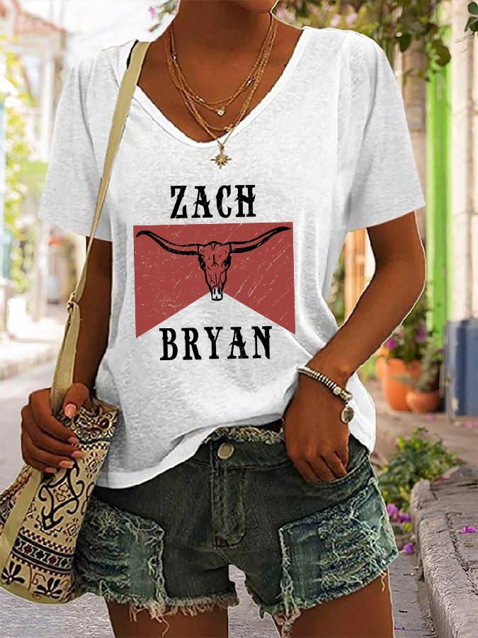 Women's 'Zach Bryan, American Heartbreak' Print V-Neck T-Shirt