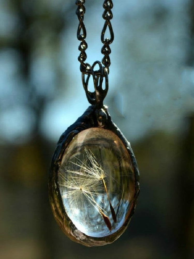 Vintage Dandelion Grass Pendant Necklace