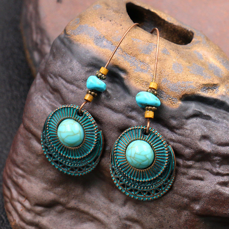 Wisherryy Alloy Creative Big Ear Hook Turquoise Earrings