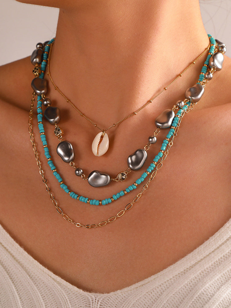 Wisherryy Layered Shell Clavicle Necklace