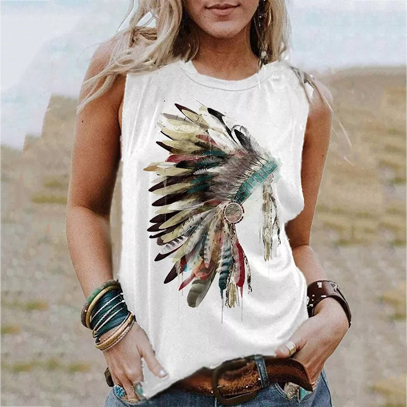 Indian Feather Headdress Print Tank Top