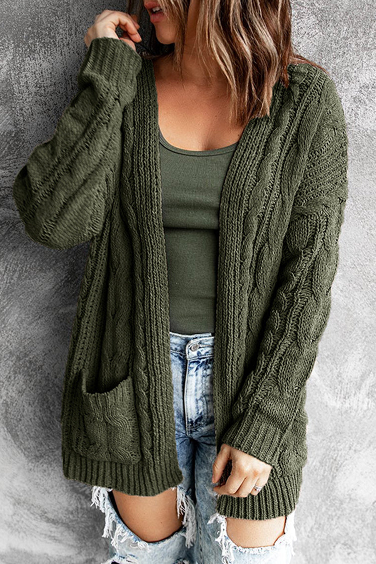 Pocket Mid Length Twist Knit Cardigan