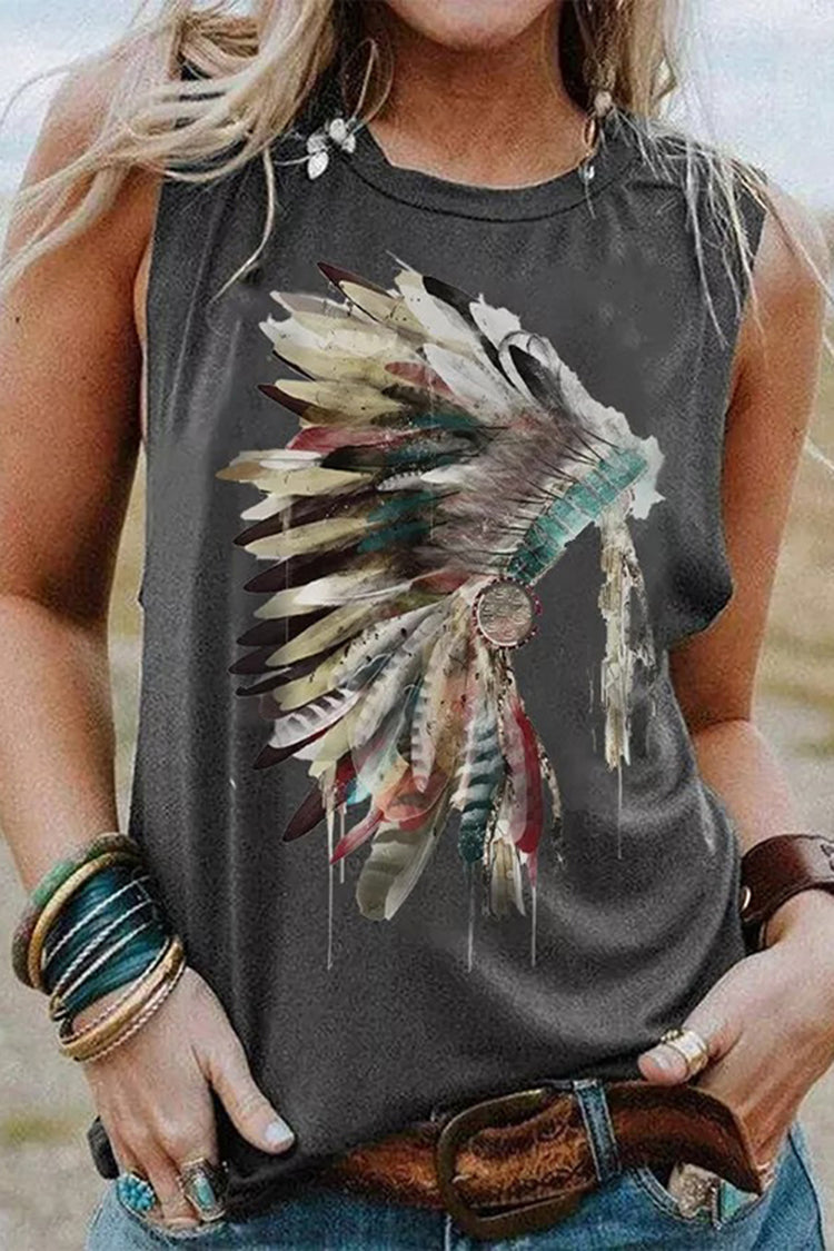 Indian Feather Headdress Print Tank Top