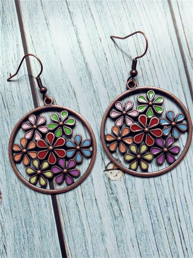 Wisherryy Colorful Flowers Hollow Carving Earrings