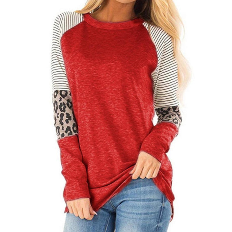 Casual Crew Neck Leopard Print Panled Tunic