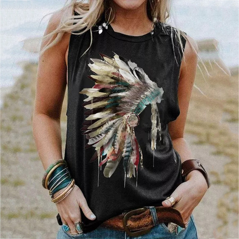 Indian Feather Headdress Print Tank Top